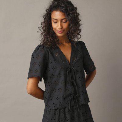 Madeirová halenka na zavázání vpředu černá – Hledejceny.cz