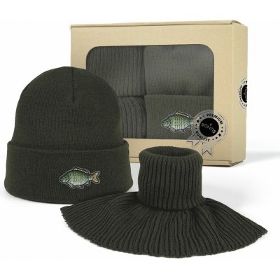 Bontis Čepice s výšivkou pro rybáře a pletený nákrčník Kapr – Zboží Dáma