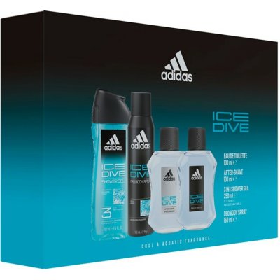 Adidas Ice Dive EDT 100 ml + sprchový gel 250 ml + deospray 150 ml + voda po holení 100 ml – Zboží Dáma