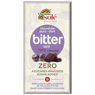 SOLÉ Hořká čokoláda 72% s acai a stévií bez cukru 100 g – Sleviste.cz