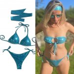 Třpytivé Sparkle*Me plavky bikiny brazilky na zavazování s řasením na zadečku modrá – Zboží Mobilmania