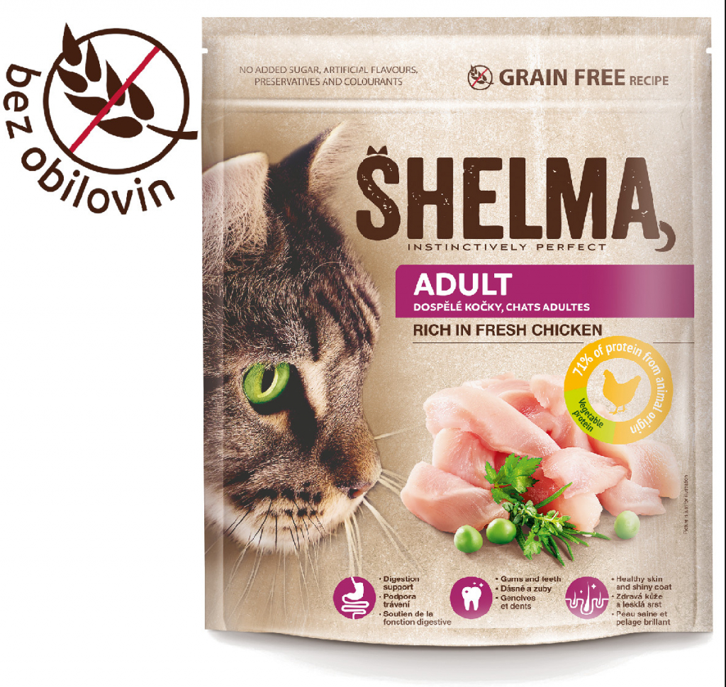 Shelma Adult bezobilné granule s čerstvým kuřecím pro dospělé kočky 750 g