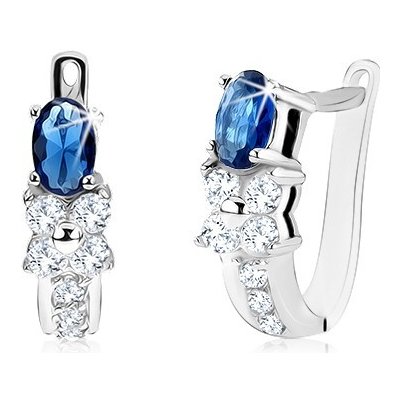 Šperky eshop náušnice s oválným modrým kamenem čirý zirkonový květ stříbro SP11.11 – Zboží Mobilmania