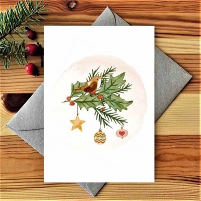 Vánoční přání s obálkou - Ptáček a ozdoby – Hledejceny.cz