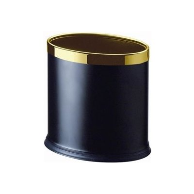 Koš pokojový, dvouplášťový, oválný, černá koženka, zlatý rámeček KGDB736B-22t