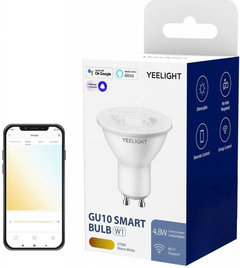 Yeelight Smart Bulb W1, GU10, 4,8W, teplá bílá, stmívatelná