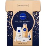 Nivea Golden Moment dámské tělové mléko Q10 Firming Bronze 400 ml + sprchový gel Shea Butter & Botanical Oil 250 ml + antiperspirant roll-on Black & White Invisible Silky Smooth 50 ml + balzám na rty – Sleviste.cz