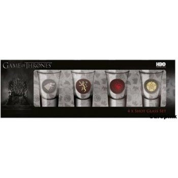 CurePink Sklenice štamprle Game of Thrones/Hra o trůny: Sigils set 4 kusů 0,4 cl