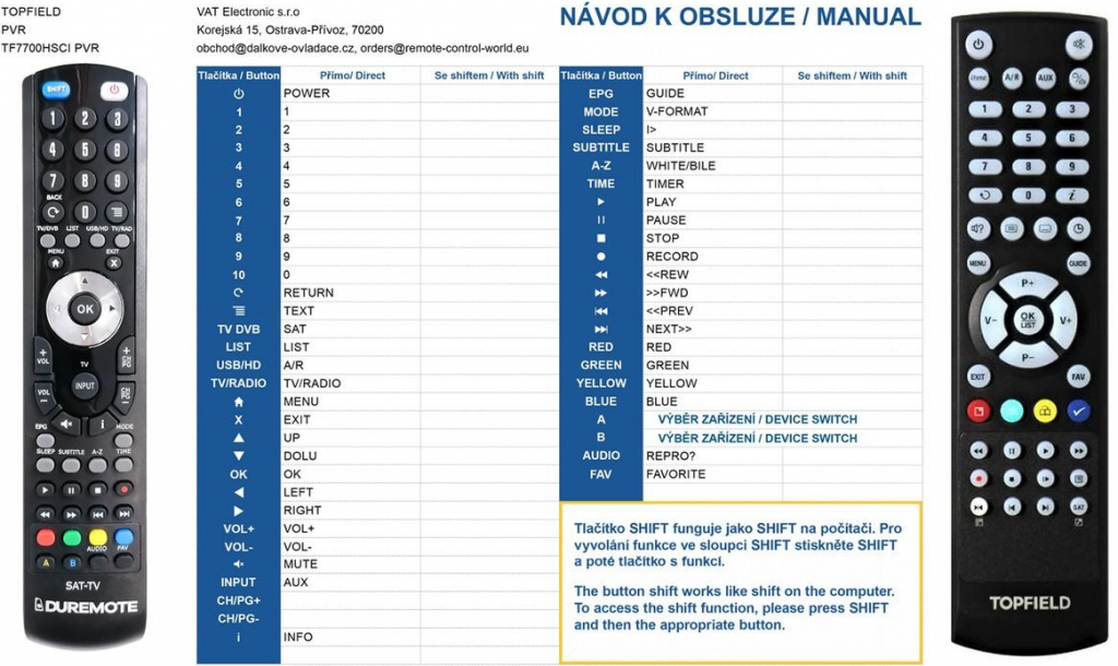 Dálkový ovladač General TOPFIELD TF7700PVR