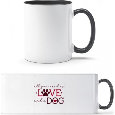 PrintEQ TTH Dvoubarevný Hrnek Dizajn s motívom Láska a pes Bílá Černá Standard Dárky 250 ml