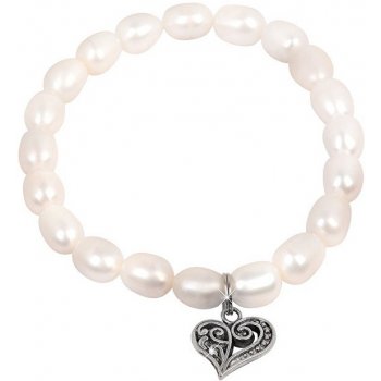 JwL Luxury Pearls jemný náramek z pravých perel s kovovým srdíčkem JL0417