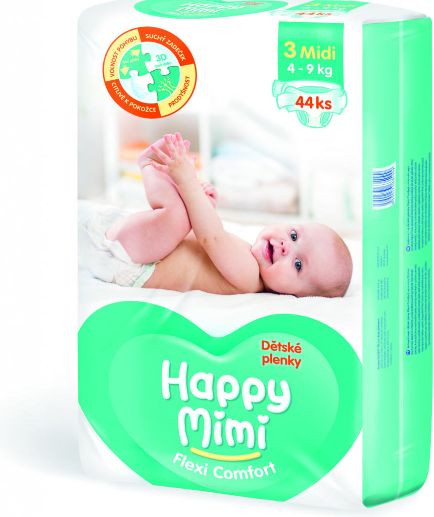 Happy mimi Flexi Comfort Midi 2 4-9 kg 44 ks