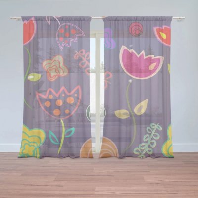 Sablio Záclony Nakreslené květiny: 2ks 150x250cm – Hledejceny.cz