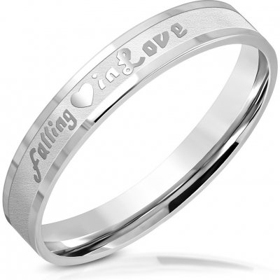 Šperky eshop prsten nápis "falling in Love" lesklé linie matný pás L07.08