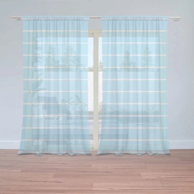 Záclony Bílé linky na modré: 2 ks - 150x250 cm - Sablio – Hledejceny.cz
