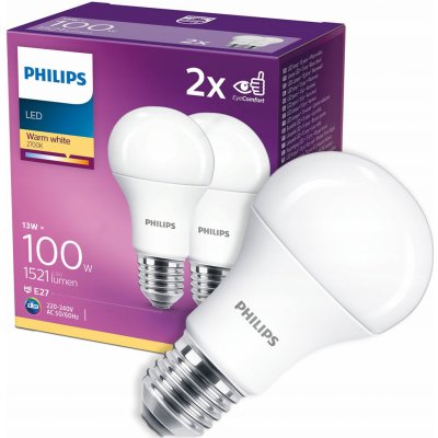 Philips 2PAK LED žárovka LED E27 A60 13W = 100W 1521lm 2700K Teplá bílá 200° – Zbozi.Blesk.cz