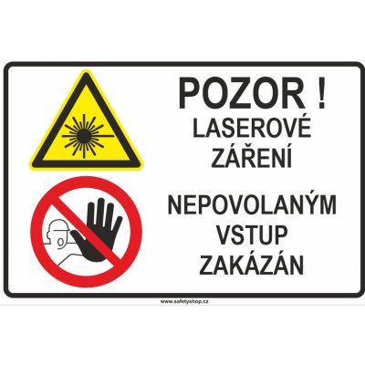 Pozor! Laserové záření - Nepovolaným vstup zakázán ISO 7010 samolepící vinylová fólie 200x150 mm – Zboží Dáma
