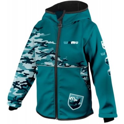 Wamu dětská softshellová bunda maskáčová petrolej – Sleviste.cz