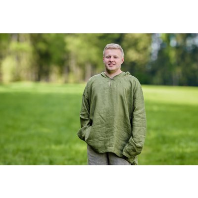 Nelly lněná ležérní košile s kapucí khaki – Sleviste.cz