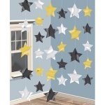 Závěsná dekorace 2m zlatá stříbrná a černá hvězda 10cm – Sleviste.cz