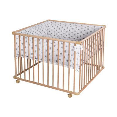 Schardt Playpen základní přírodní 100 x 100 cm velké hvězdy šedé včetně vložky