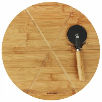 TOPFANN B14130-1 Bambusové prkénko na krájení pizzy s nožem, 32x1,2cm – Zboží Mobilmania