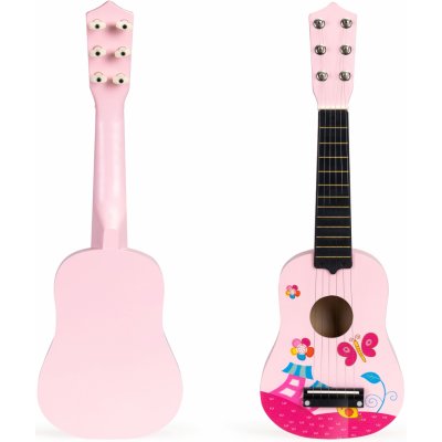 EcoToys Dětská dřevěná kytara kovové struny růžové trsátko – Sleviste.cz