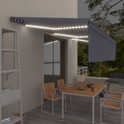 ZBXL Automatická markýza roleta LED senzor větru 6x3 m modrá a bílá – HobbyKompas.cz
