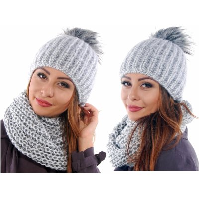 Fashionweek zimní set čepice a šála pletený tunel Mixcolor ZIZI11 světle šedá – Zboží Mobilmania