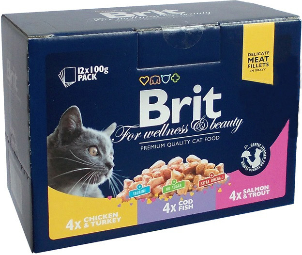 Brit cat Premium Pouches MASOVÝ & RYBÍ MIX kuře krůta treska losos pstruh 1,2 kg