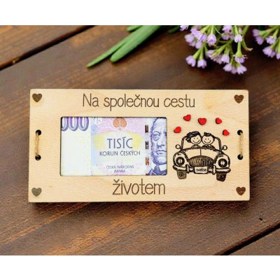 Dekorace z Řečice Dřevěná karta/přání ke svatbě na peníze auto – Sleviste.cz