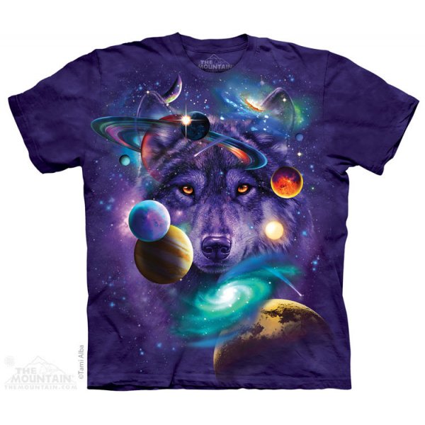 Pánské tričko The Mountain Vesmírný vlk pánské batikované triko fialová