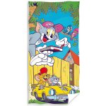 Carbotex plážová osuška Tom a Jerry ve žlutém kabrioletu 100% bavlna froté s gramáží 300 gr./m² 70 x 140 cm