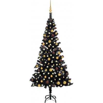 zahrada-XL Umělý vánoční stromek s LED a sadou koulí černý 180 cm PVC