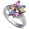Prsteny Šperky eshop lesklý kovový prsten květ barevné slzičkové a kulaté zirkony L9.04