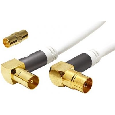 goobay goobay Kabel anténní TV, 135dB, 4x stíněný, IEC169-2, M-F (lomené, zlacené), 10m, + redukce M-M, bílý – Sleviste.cz