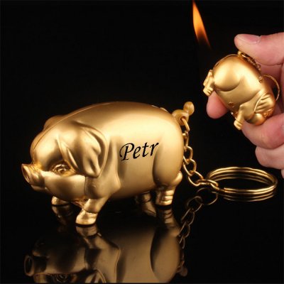 Přívěsek na klíče Luxusní kovový zapalovač Zlaté Prasátko AE 728229 – Zboží Dáma