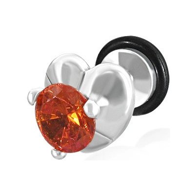 Šperky eshop falešný plug do ucha srdce a oranžovo-červený zirkon F16.1