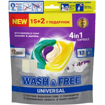 Wash&Free kapsle na praní Jasmín a Levandule s marseillským mýdlem 15+2 ks – Zboží Mobilmania