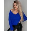 Dámský svetr a pulovr Fashionweek Svetr s ženským výstřihem do V NB1846 Modrá