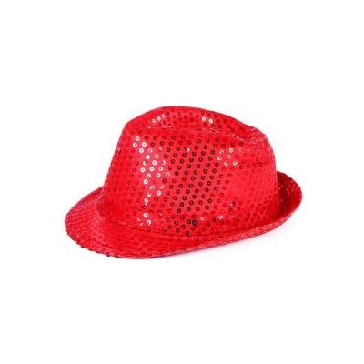 klobouk s flitry - disco červený s LED - 80.léta - Silvestr