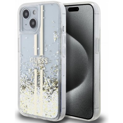 Guess PC/TPU Liquid Glitter Gold Stripe iPhone 15 čiré – Zboží Mobilmania