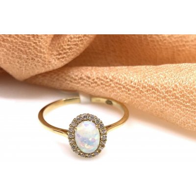 Diante Zlatý prsten s bílým opálem 59639725