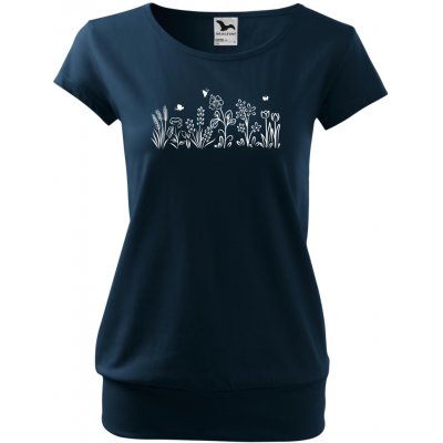 NakupTextil Tričko City s potiskem bílé a černé kytky 02-námořní modrá – Hledejceny.cz