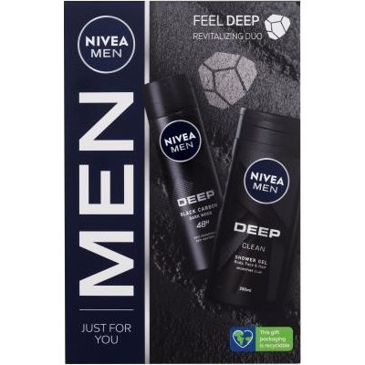 Nivea Men Deep Revitalizing Duo dárková kazeta pro muže sprchový gel Deep Clean 250 ml + antiperspirant sprej Deep Black Carbon 150 ml – Zbozi.Blesk.cz