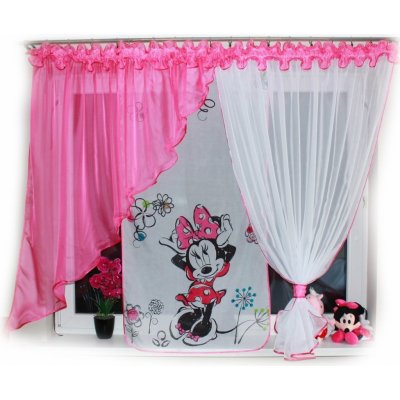 Dětská voálová hotová záclona Miranda 400x150cm Minnie Mouse květiny tmavě  růžová od 690 Kč - Heureka.cz