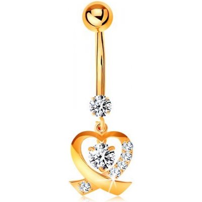 Šperky eshop zlatý piercing do pupíku blýskavá kontura srdíčka kulaté čiré zirkony GG185.33 – Zboží Mobilmania