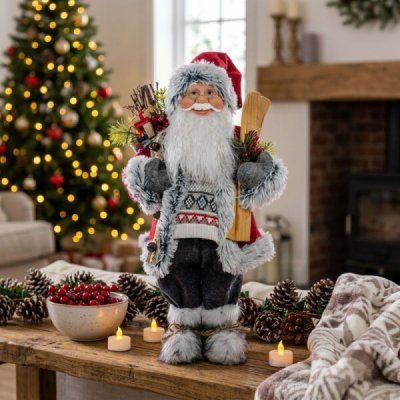 MagicHome Dekorace Vánoce Santa s lyžemi a dřevem 60cm – Hledejceny.cz