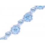 Krajka 3D květ s perlou šíře 30 mm Varianta: 2 modrá pomněnková, Balení: 1 m – Zboží Mobilmania
