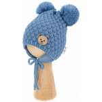 BABY NELLYS Zimní pletená čepice Teddy Bear na zavazování modrá – Sleviste.cz